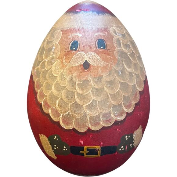 Vintage 80s Hand Painted Wooden Santa Claus Egg Folk Art Christmas - Picture 5 of 7